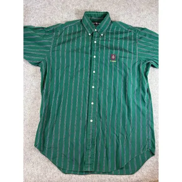 VTG 90s Ralph Lauren Blaire Stripe Button Down Shirt Mens M Green Patched Preppy - Picture 2 of 7